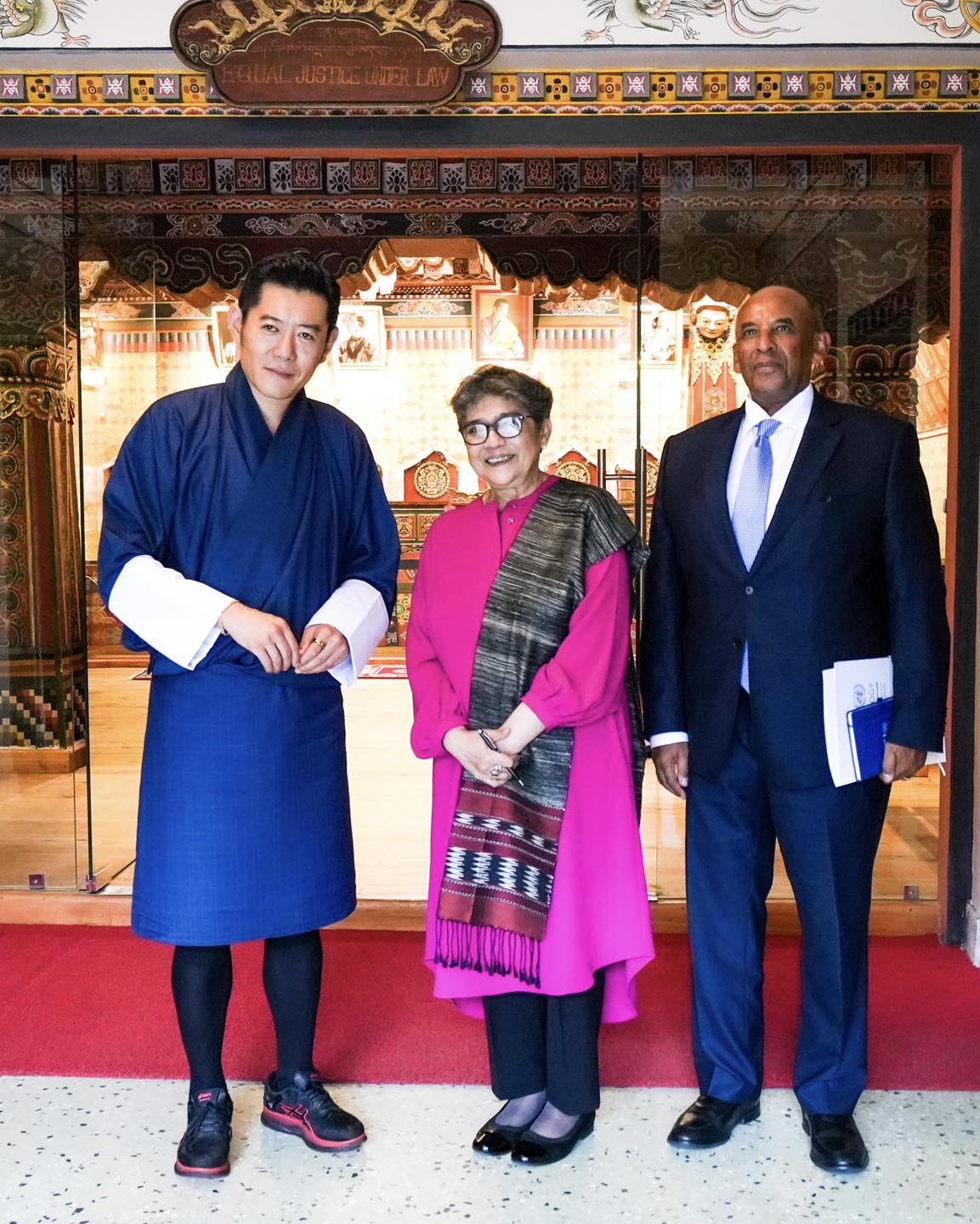 Images: His Majesty with HE Ms Rabab Fatima and Mr. Taffere Tesfachew, PhD, the Acting Managing Director of the United Nations Technology Bank for the Least developed Countries.